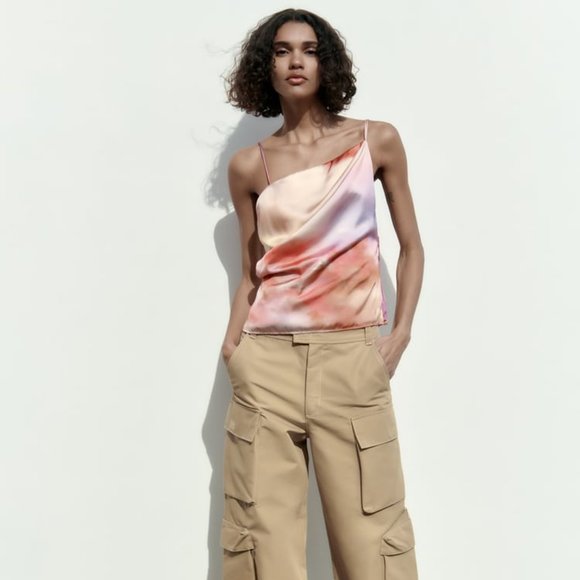 Zara Tie Dye Satin Effect Draped Top, NWT S - Picture 3 of 9